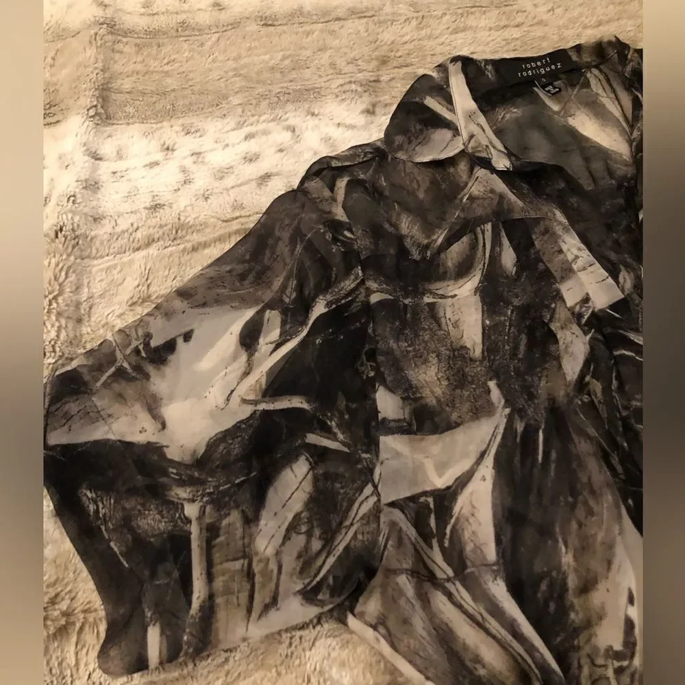 𝅺: : ROBERT RODRIGUEZ Sheer Short Sleeve Tunic or Dress Style Long Blouse : : - Picture 12 of 14